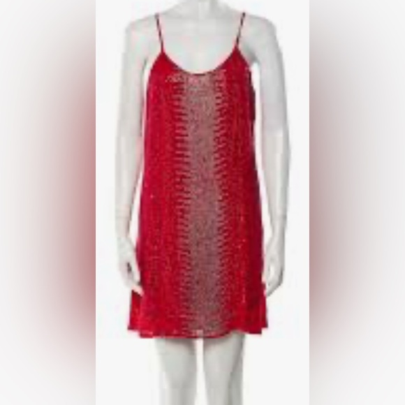 Parker Strappy Sequined Red Silk Mini Shift Dress w Beaded Embellishment - Picture 1 of 6